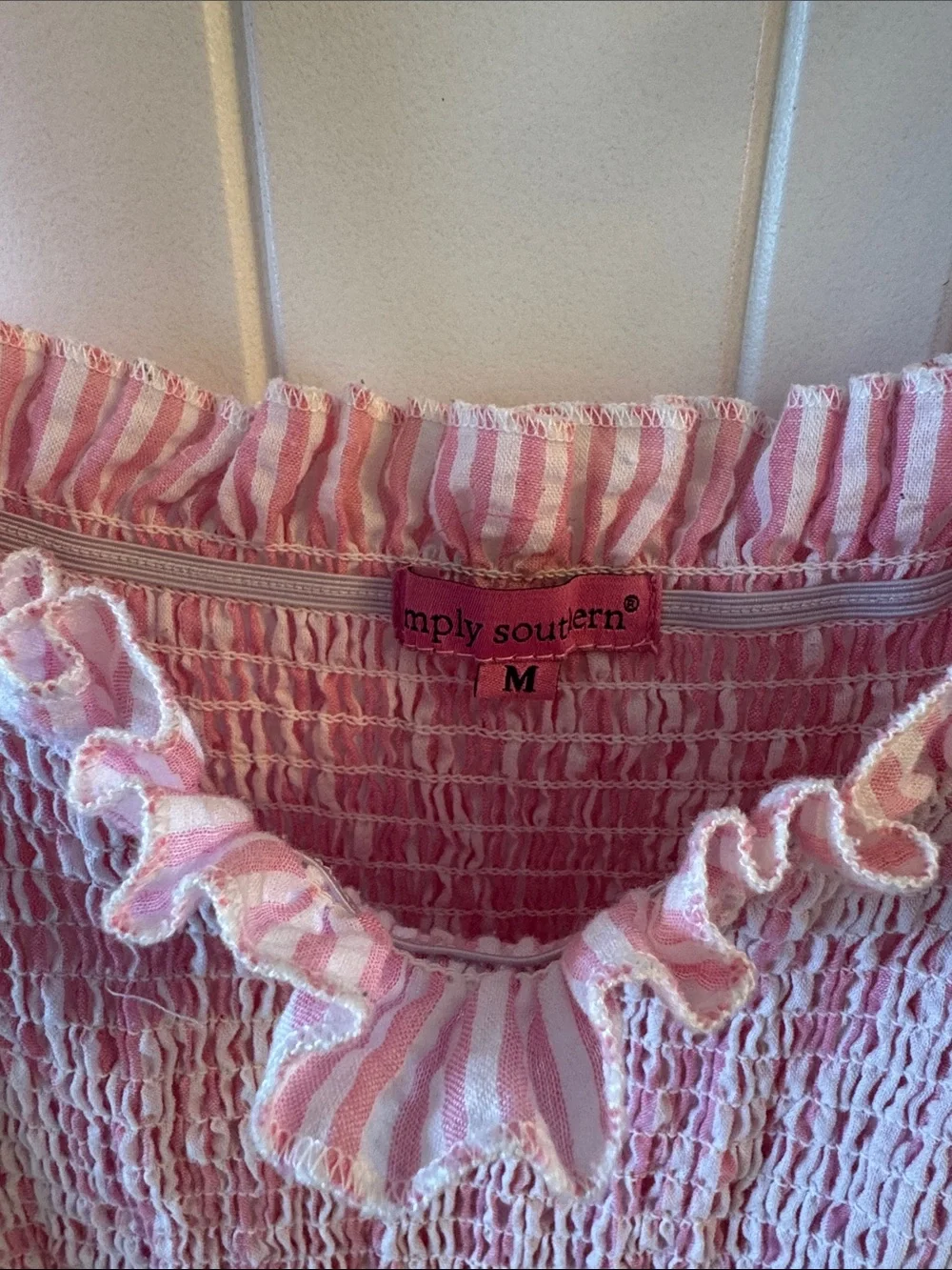 Pink Searsucker Tie-Shoulder Smocked Dress - Picture 2 of 4